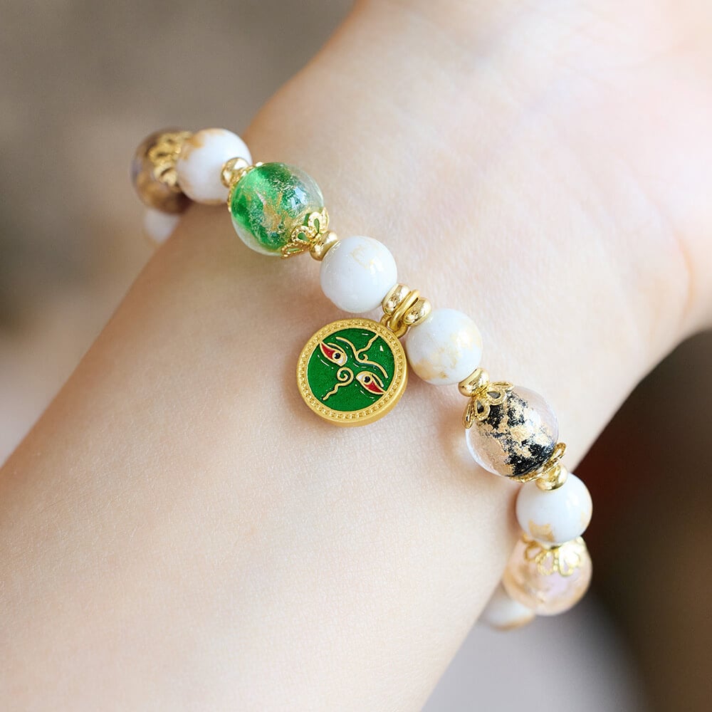 《Five Wealth Gods》 Incense Gray Glass Ancient Method Multi-Treasure Lucky Bead Bracelet