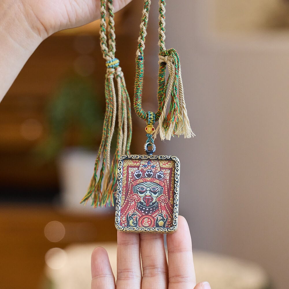 《Zakiram》 Tibetan Hand-Painted Thangka Pendant Unisex Necklace