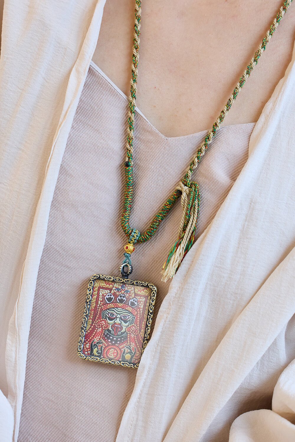 《Zakiram》 Tibetan Hand-Painted Thangka Pendant Unisex Necklace