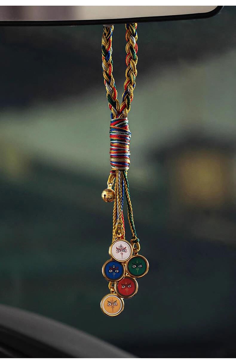 《Five Wealth Gods》 Tibetan Thangka Car Hanging Ornament