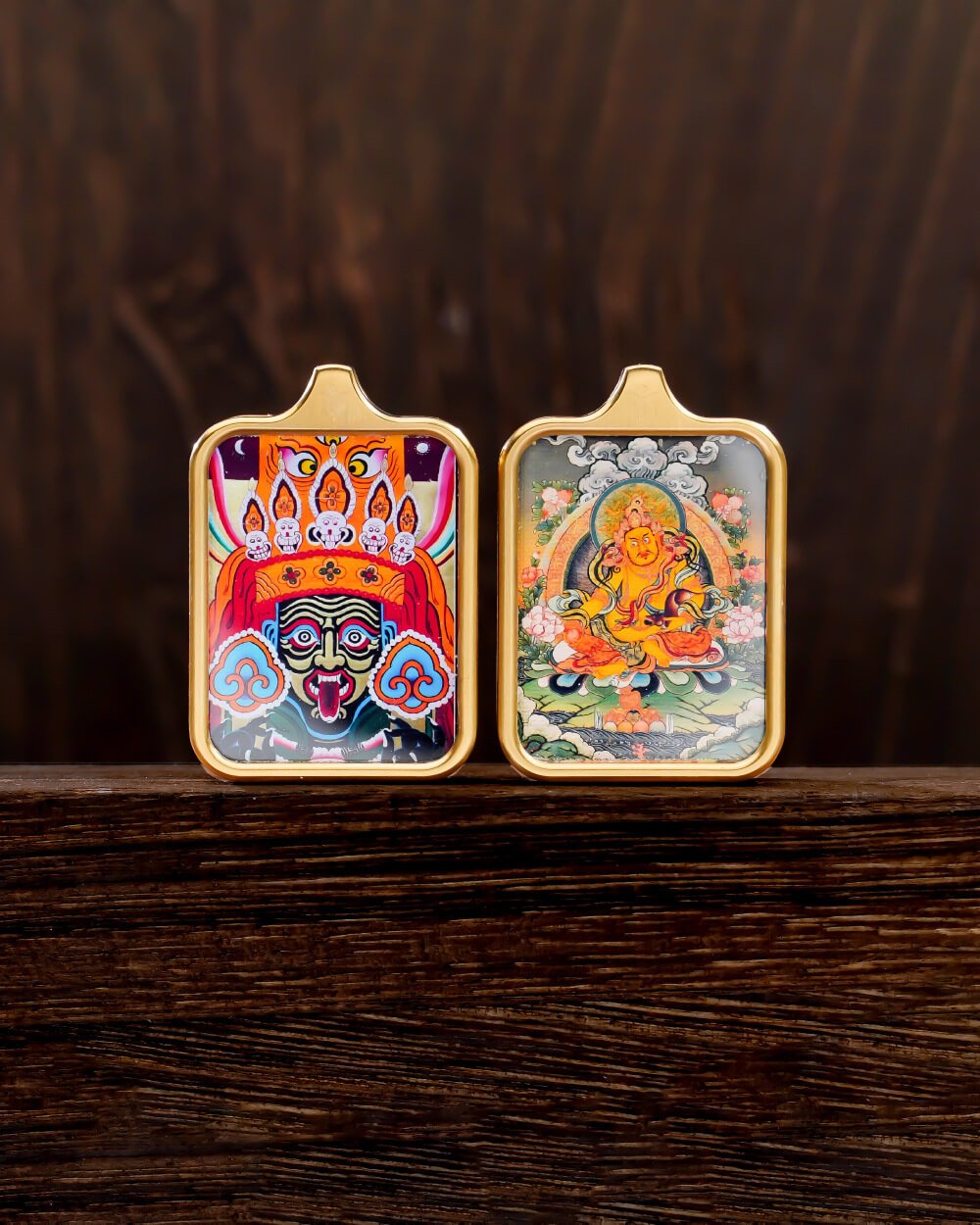 Pendant featuring Samantabhadra Bodhisattva, Zakhira Mantra, Yellow Wealth God, and Green Tara