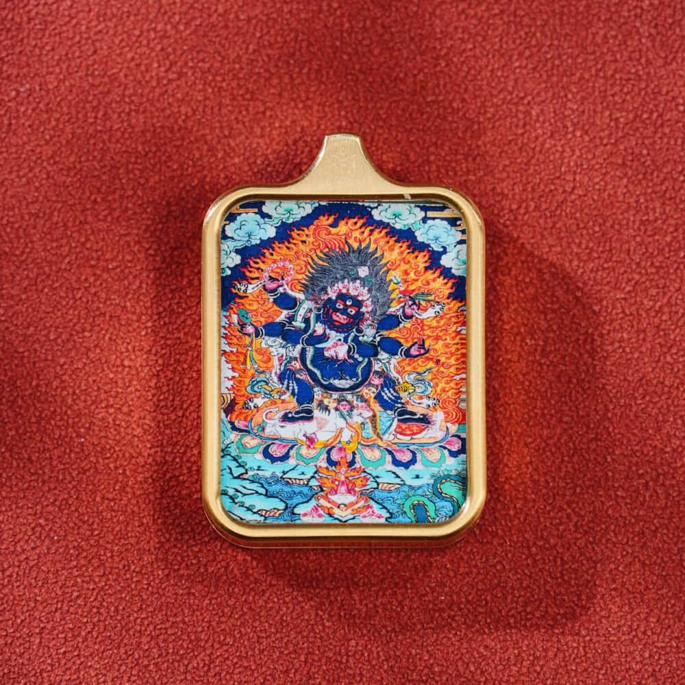 Pendant featuring Samantabhadra Bodhisattva, Zakhira Mantra, Yellow Wealth God, and Green Tara