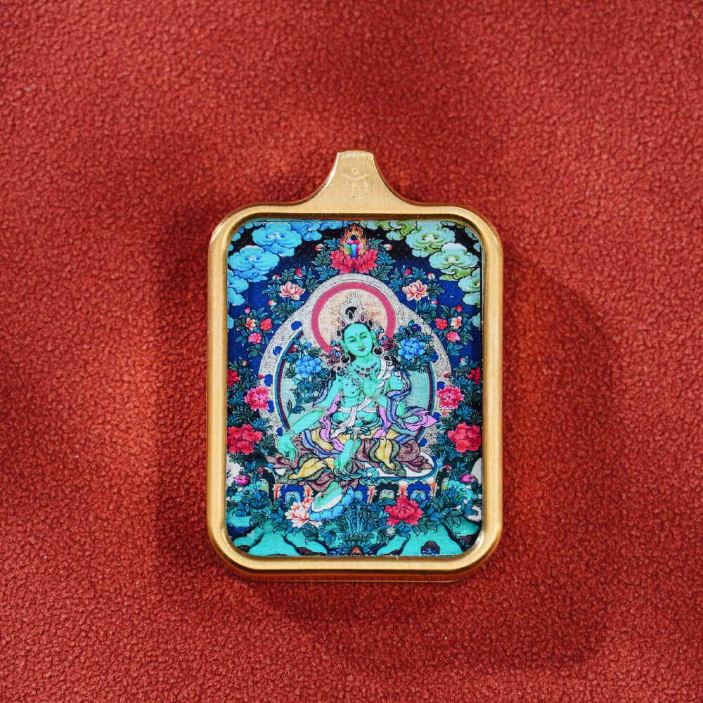 Pendant featuring Samantabhadra Bodhisattva, Zakhira Mantra, Yellow Wealth God, and Green Tara