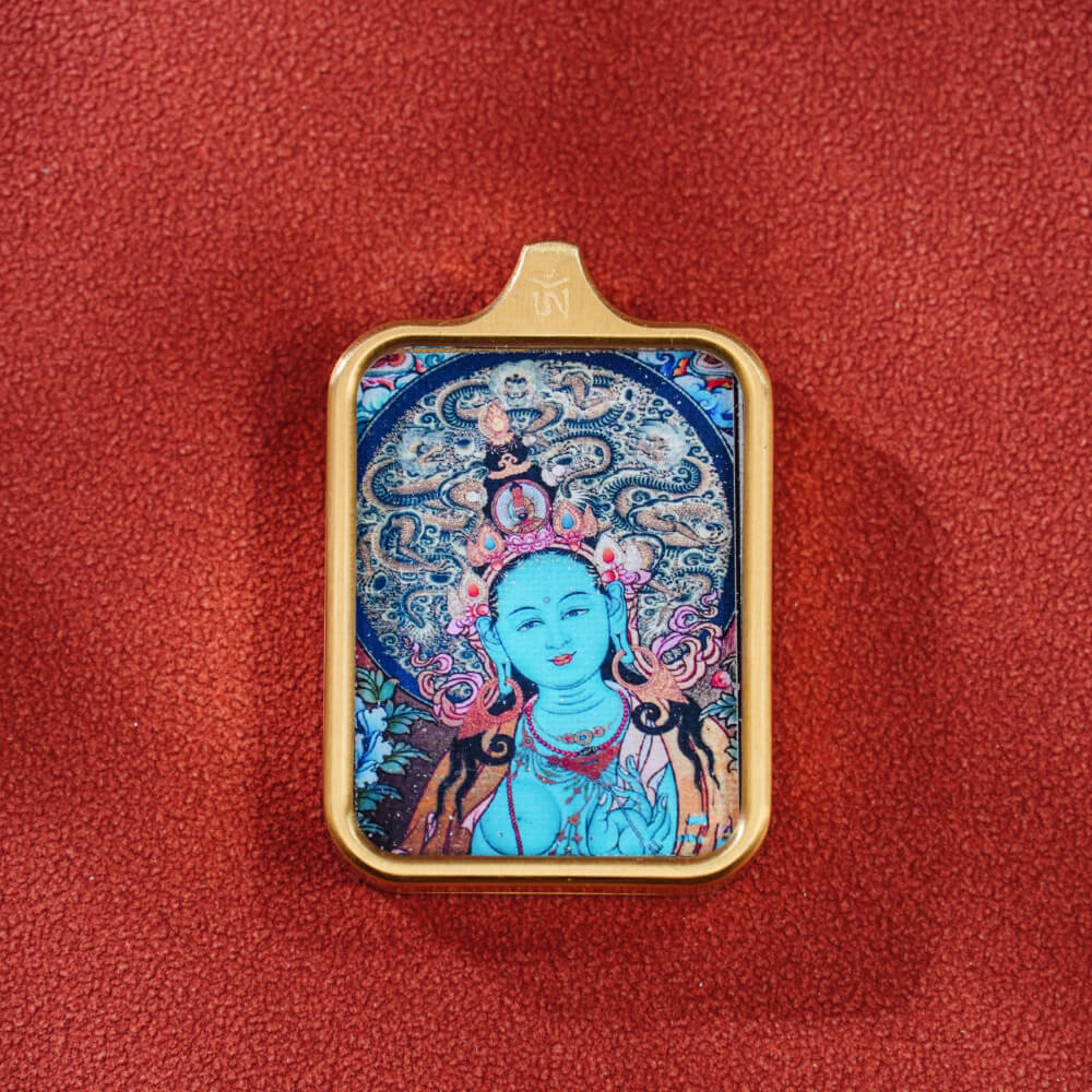 Pendant featuring Samantabhadra Bodhisattva, Zakhira Mantra, Yellow Wealth God, and Green Tara