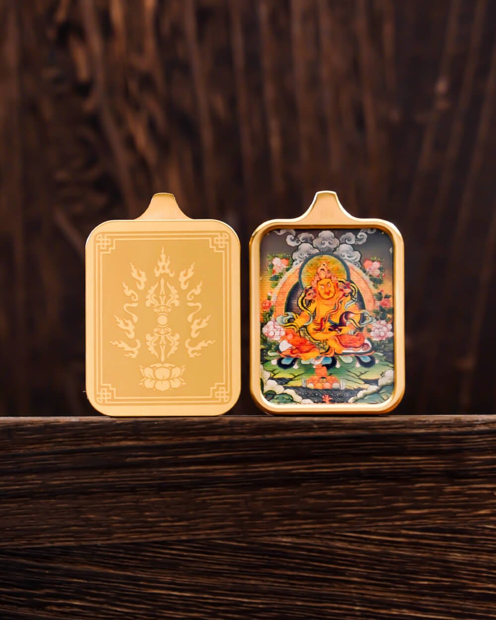 Pendant featuring Samantabhadra Bodhisattva, Zakhira Mantra, Yellow Wealth God, and Green Tara