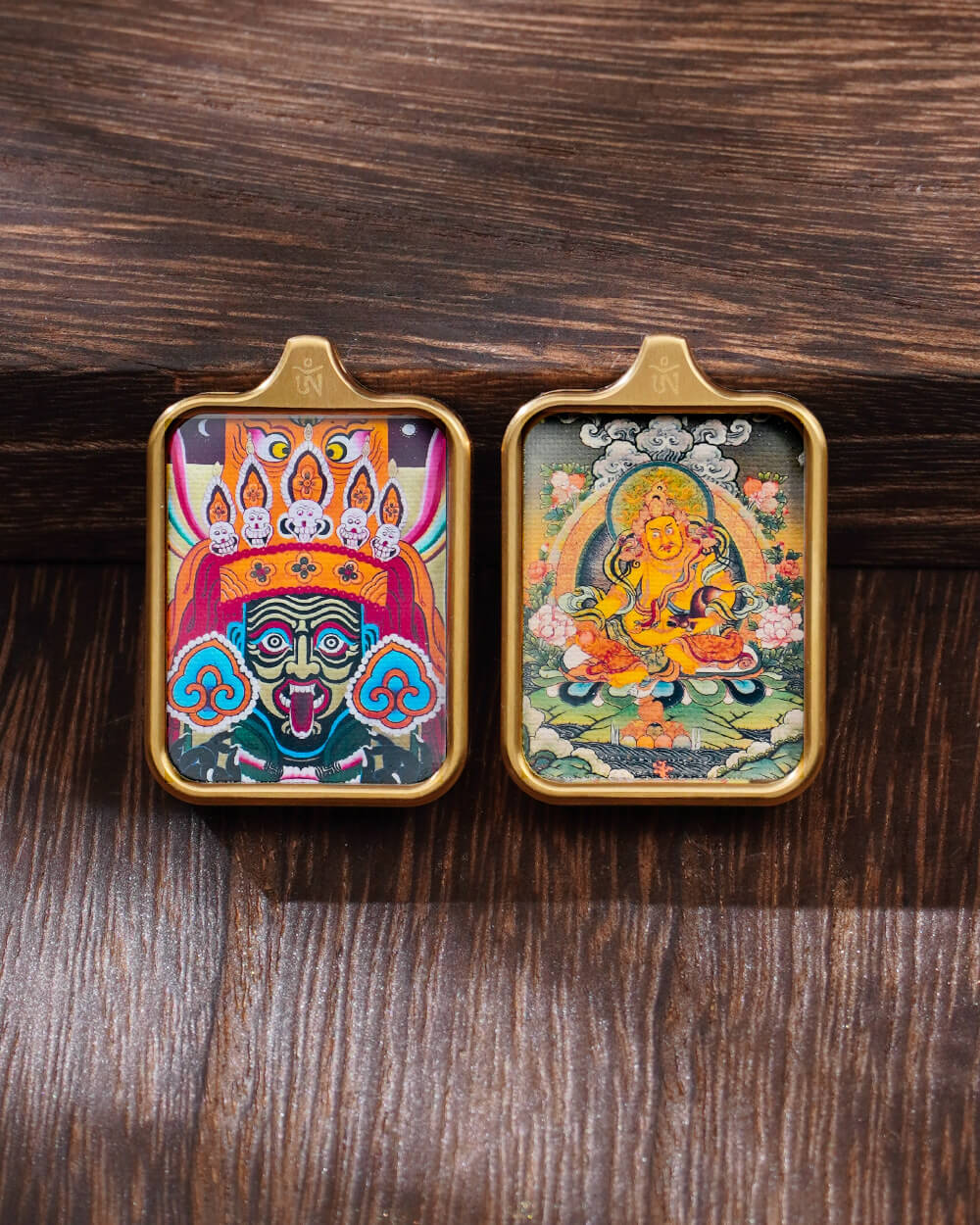 Pendant featuring Samantabhadra Bodhisattva, Zakhira Mantra, Yellow Wealth God, and Green Tara