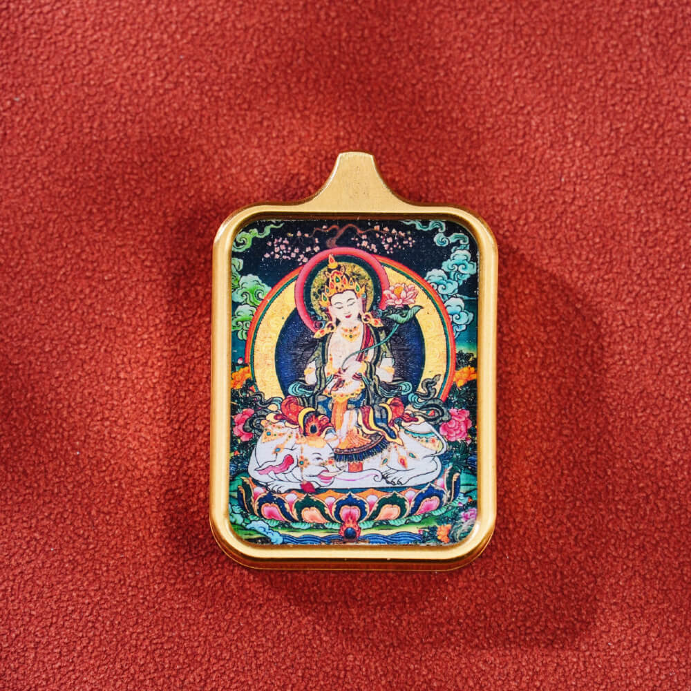 Pendant featuring Samantabhadra Bodhisattva, Zakhira Mantra, Yellow Wealth God, and Green Tara