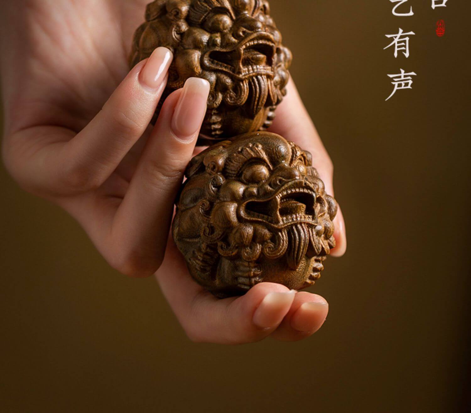 Green Sandalwood Pixiu Health Ball Carved Wooden Stress Relief Playpiece