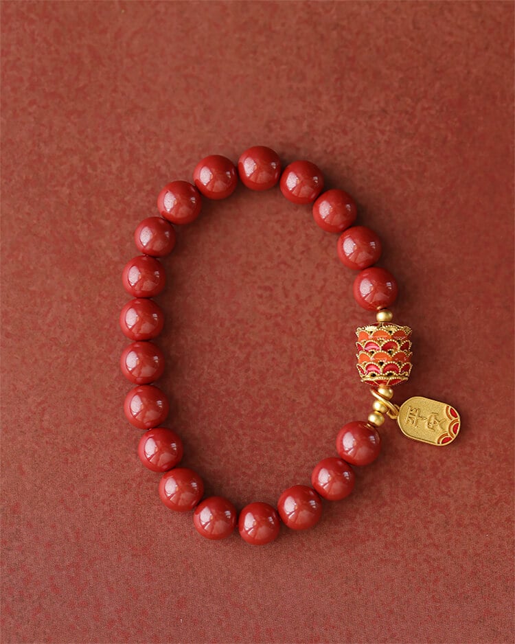 《Peace and Perfection》Cinnabar Fortune Koi Palace Style Bracelet