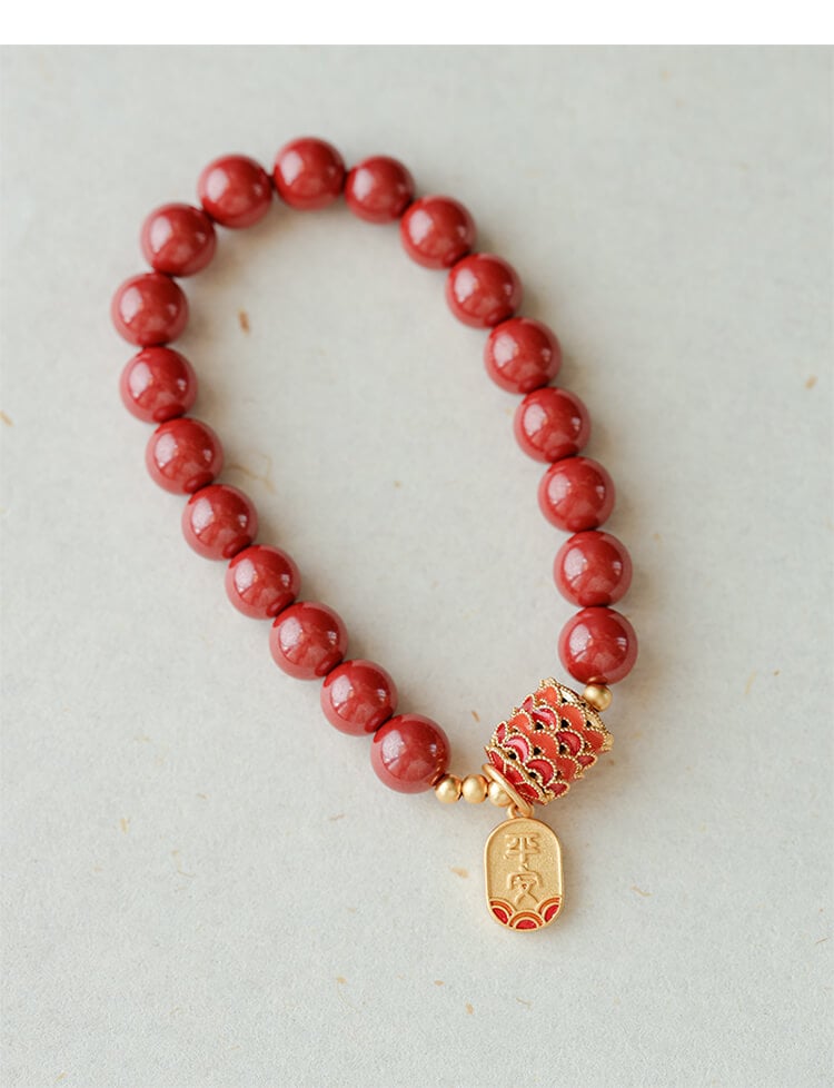 《Peace and Perfection》Cinnabar Fortune Koi Palace Style Bracelet