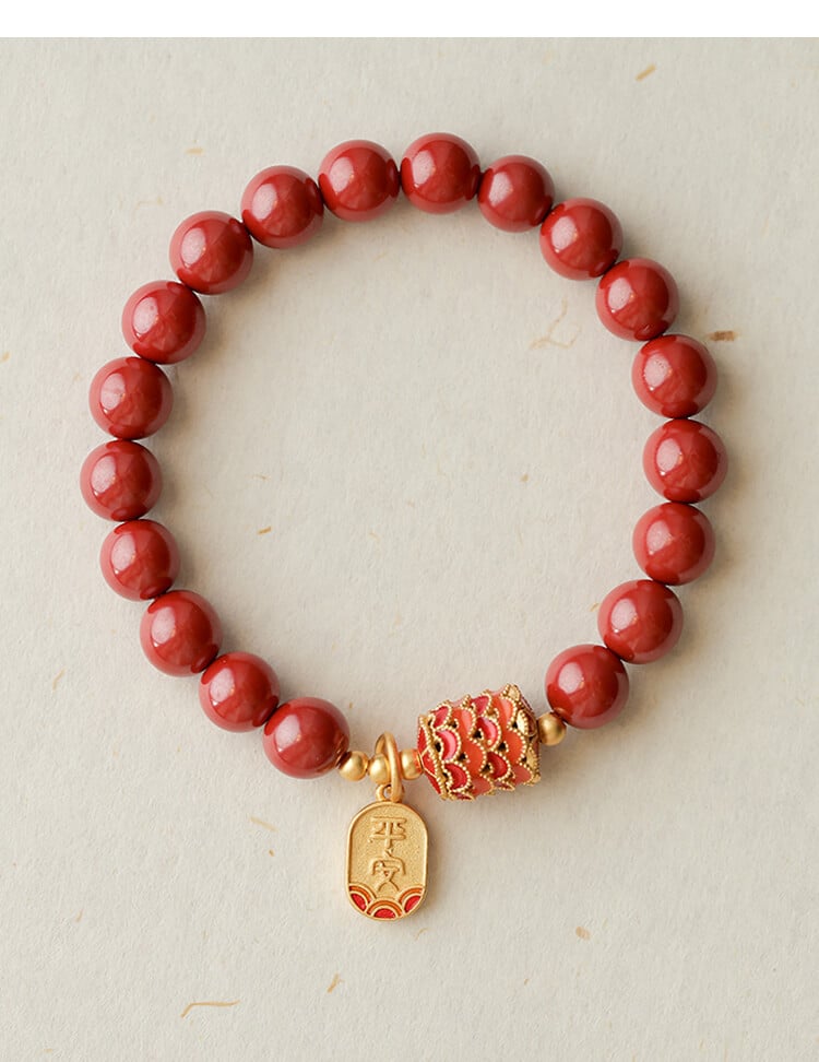 《Peace and Perfection》Cinnabar Fortune Koi Palace Style Bracelet