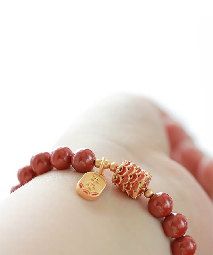 《Peace and Perfection》Cinnabar Fortune Koi Palace Style Bracelet