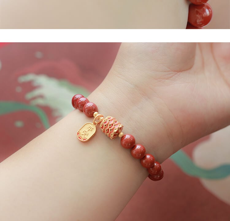 《Peace and Perfection》Cinnabar Fortune Koi Palace Style Bracelet