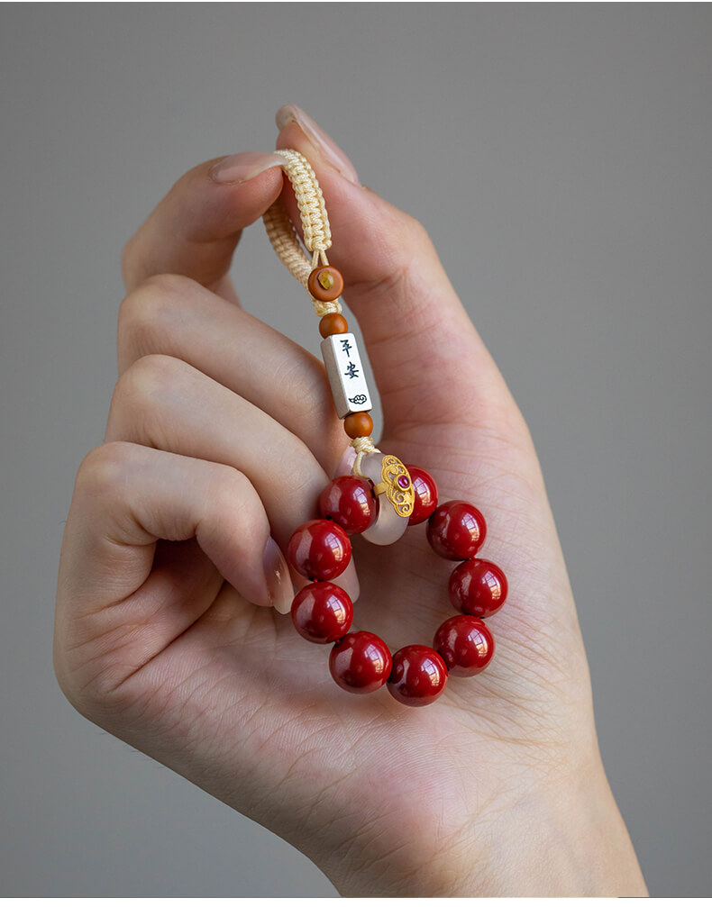 《Peace Buckle》Cinnabar and Natural Jade Ring Car Keychain