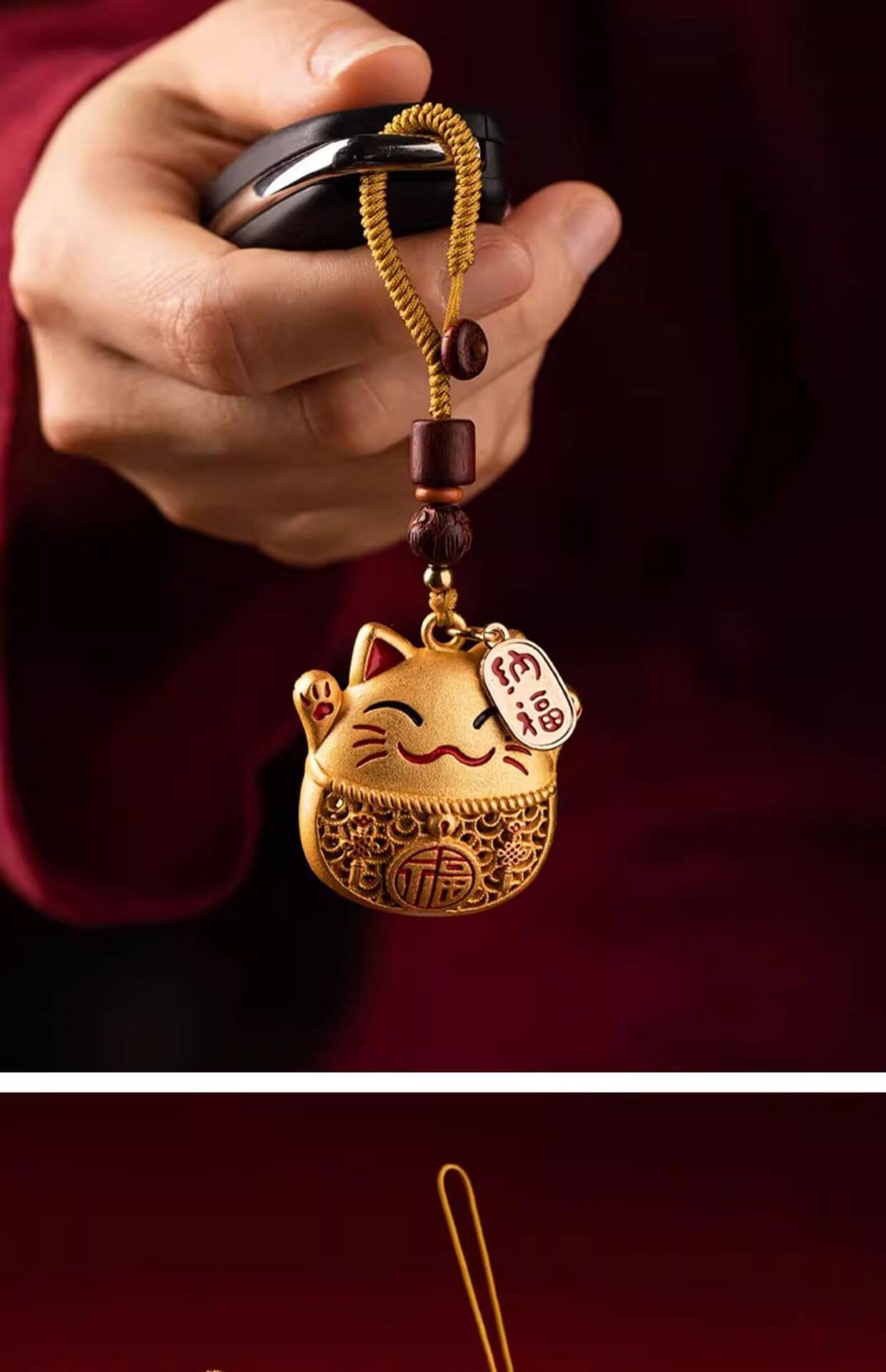 Lucky Cat - Brass and gold-plated lucky cat keychain pendant