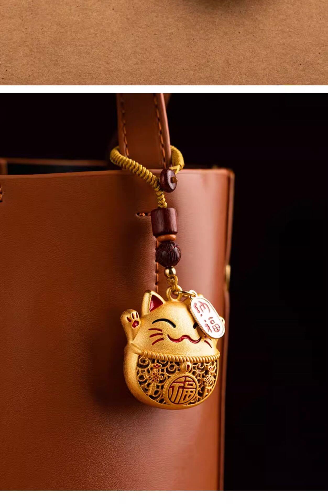 Lucky Cat - Brass and gold-plated lucky cat keychain pendant