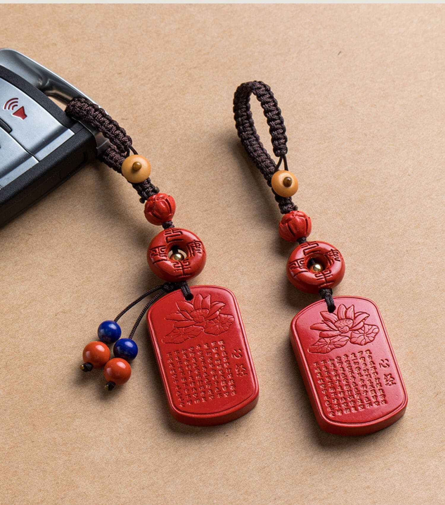 The Heart Sutra with cinnabar Heart Sutra card car keychain