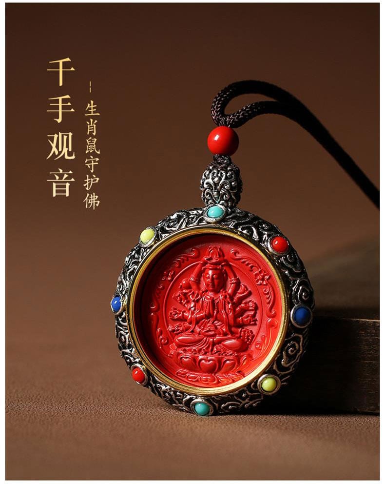 The Twelve Zodiac Signs~Cinnabar Eight Main Guardian Buddha Necklace for Men and Women