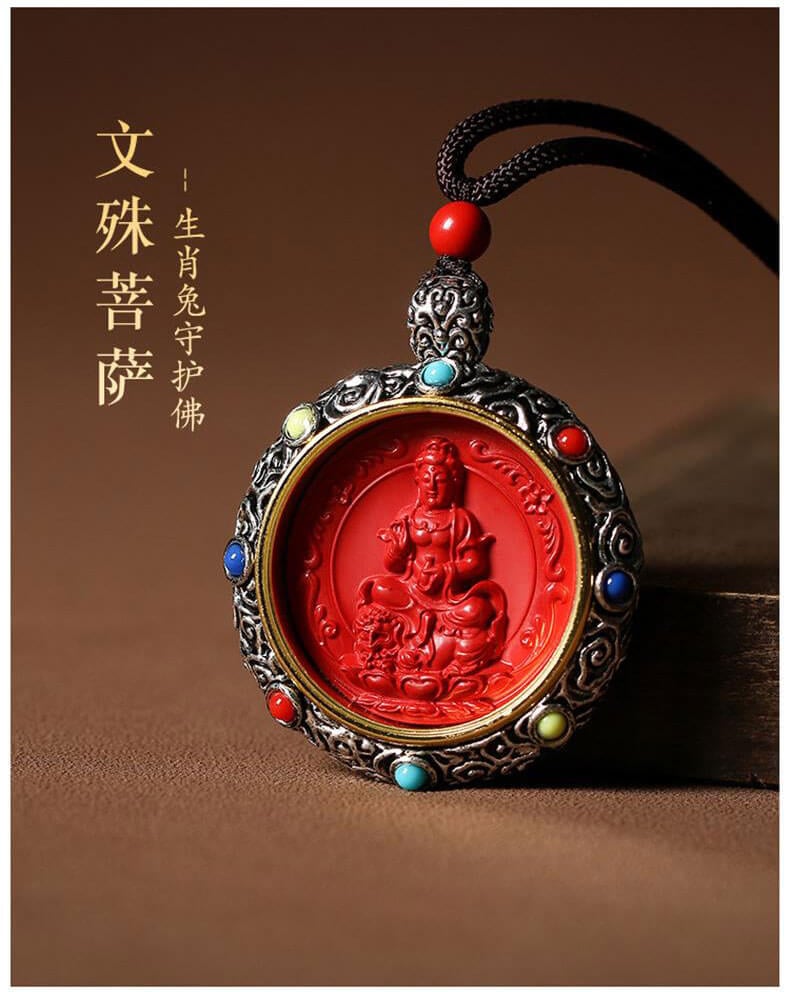 The Twelve Zodiac Signs~Cinnabar Eight Main Guardian Buddha Necklace for Men and Women