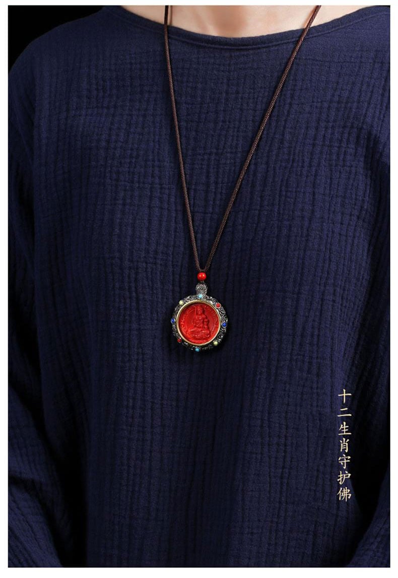 The Twelve Zodiac Signs~Cinnabar Eight Main Guardian Buddha Necklace for Men and Women