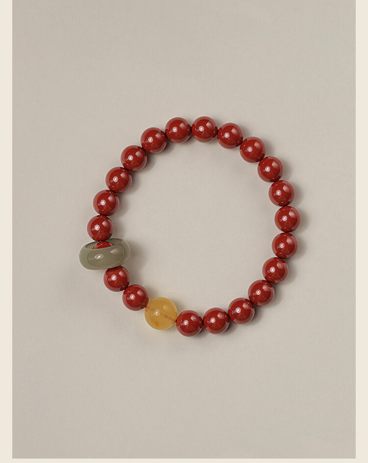 《Don't Separate》Natural Jade Honey Wax Cinnabar Chinese Style Bracelet.