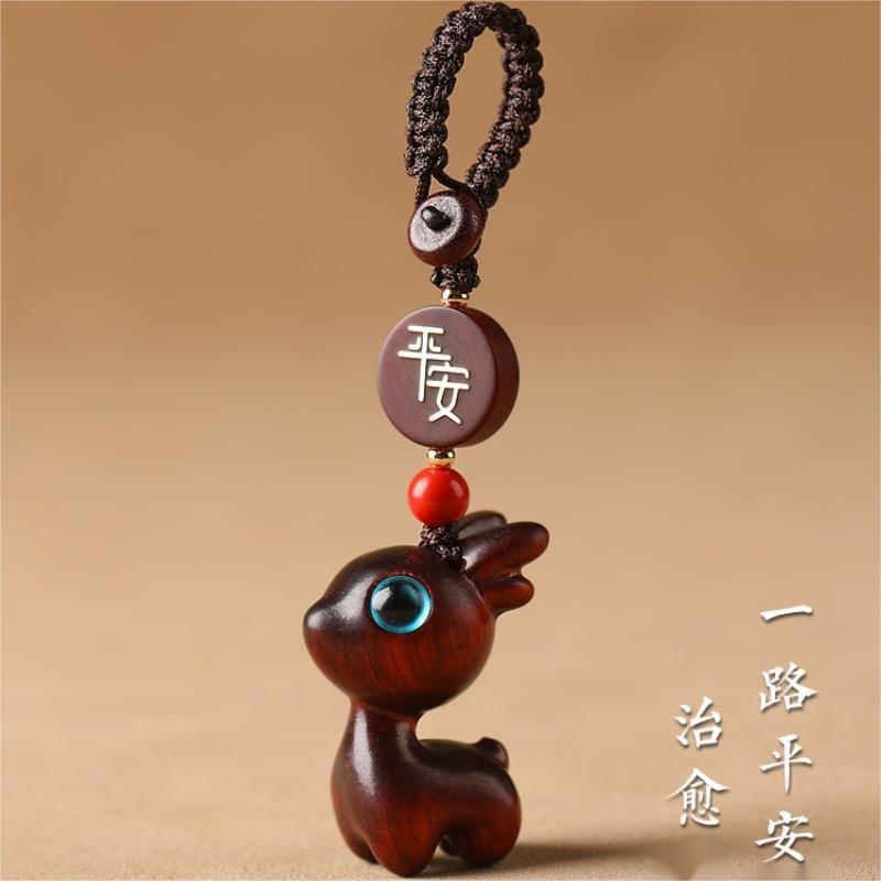 Free today《One Deer is Safe》 Sandalwood Deer Keychain Car Pendant