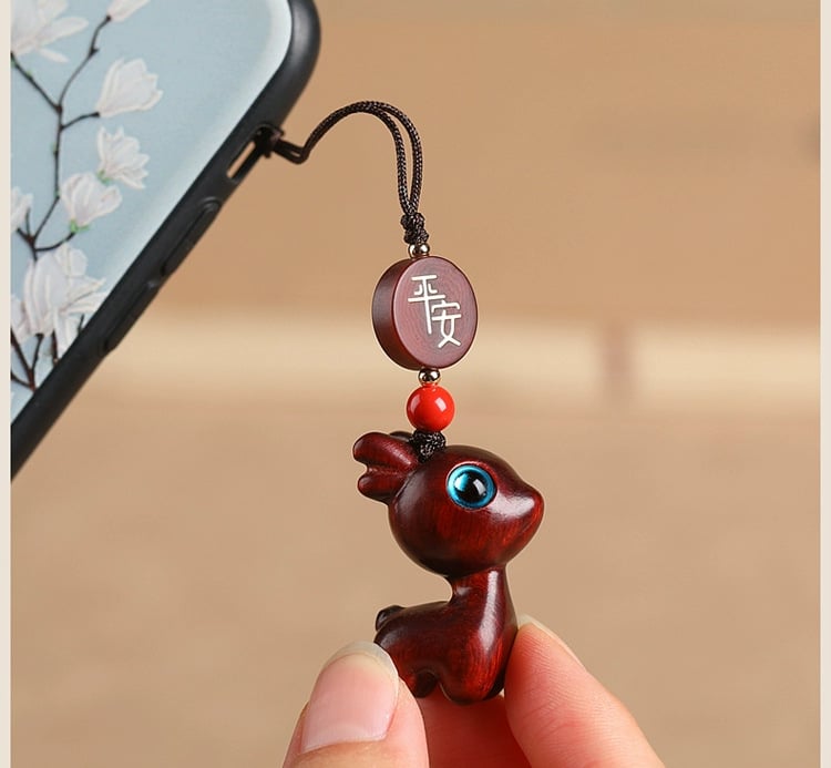 Free today《One Deer is Safe》 Sandalwood Deer Keychain Car Pendant