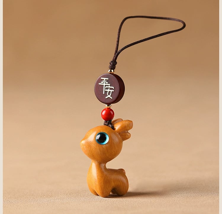 Free today《One Deer is Safe》 Sandalwood Deer Keychain Car Pendant