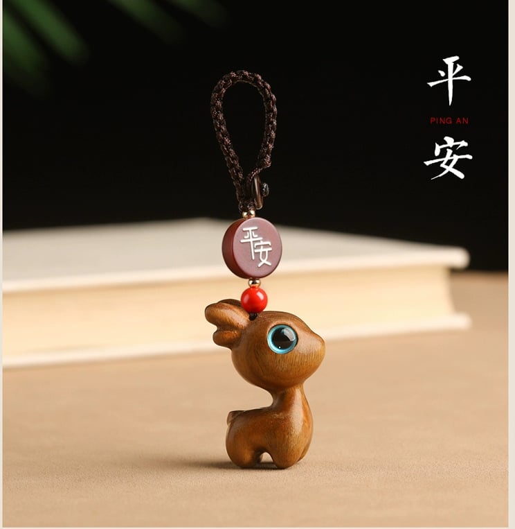 Free today《One Deer is Safe》 Sandalwood Deer Keychain Car Pendant