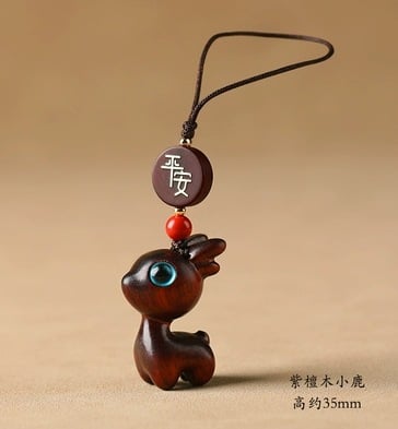 Free today《One Deer is Safe》 Sandalwood Deer Keychain Car Pendant