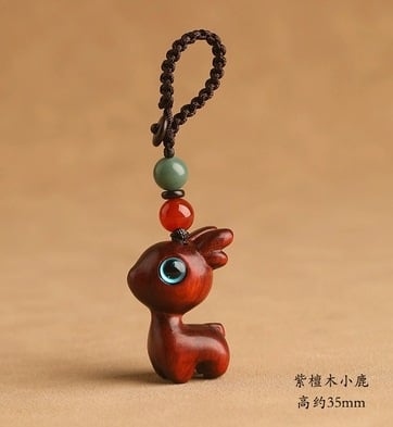 Free today《One Deer is Safe》 Sandalwood Deer Keychain Car Pendant