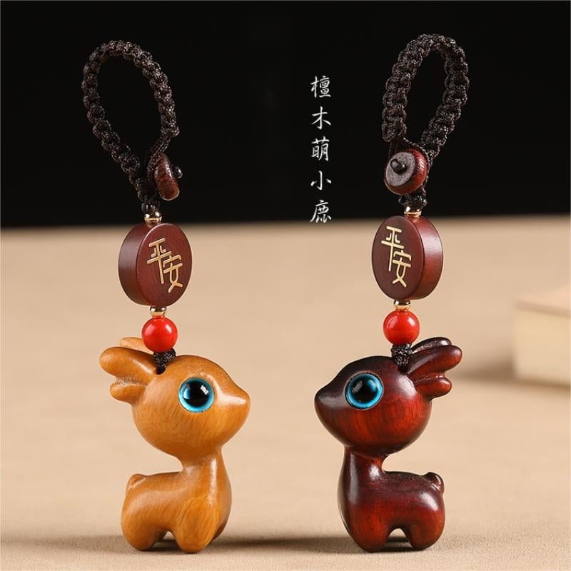 Free today《One Deer is Safe》 Sandalwood Deer Keychain Car Pendant