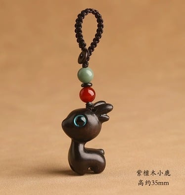 Free today《One Deer is Safe》 Sandalwood Deer Keychain Car Pendant