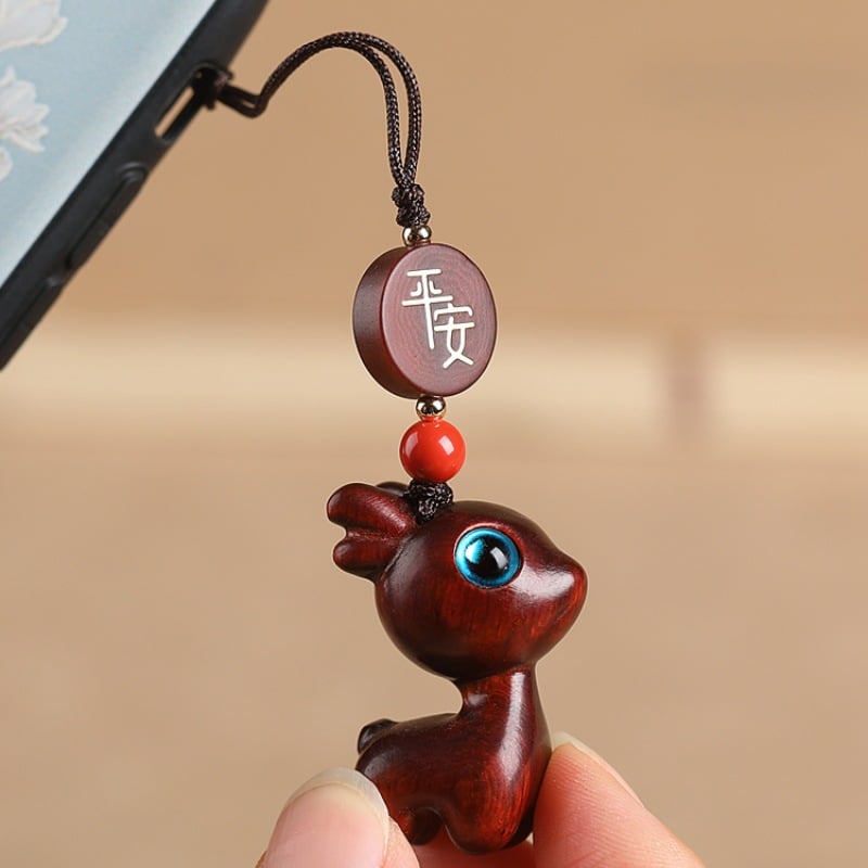 Free today《One Deer is Safe》 Sandalwood Deer Keychain Car Pendant