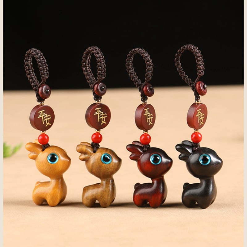 Free today《One Deer is Safe》 Sandalwood Deer Keychain Car Pendant