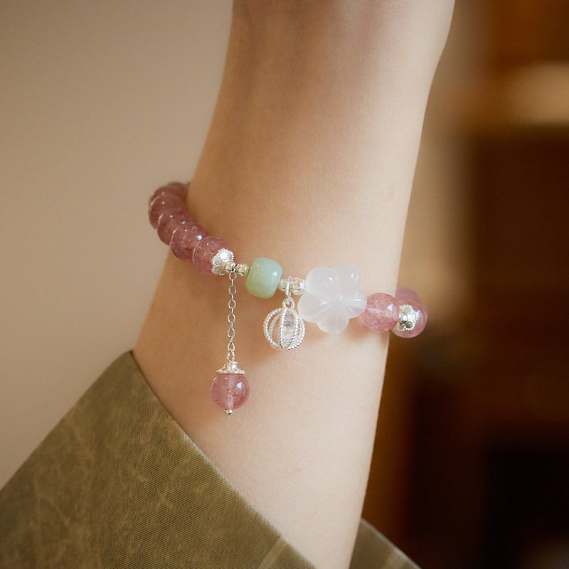 《Pretty in Pink》 Natural Strawberry Crystal Good Luck Peach Blossom Bracelet