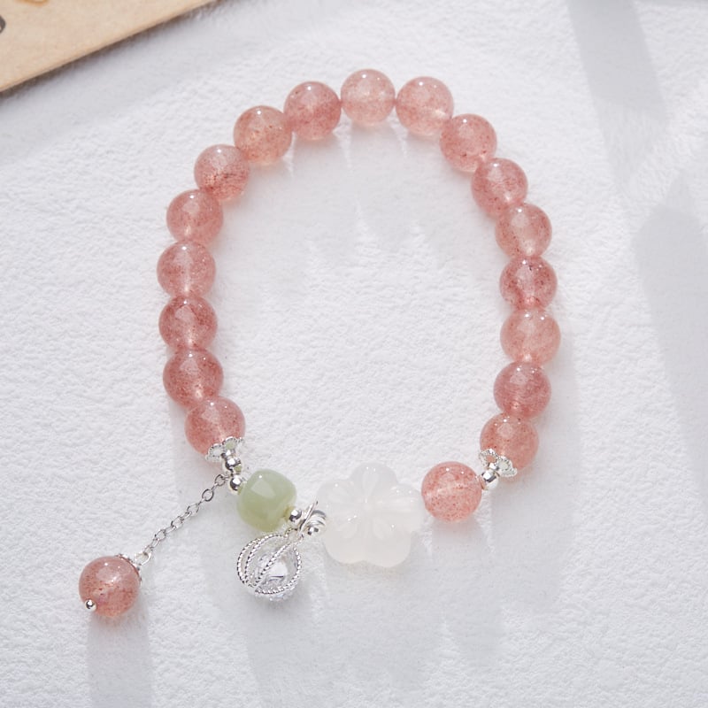 《Pretty in Pink》 Natural Strawberry Crystal Good Luck Peach Blossom Bracelet