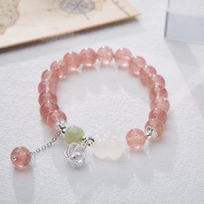 《Pretty in Pink》 Natural Strawberry Crystal Good Luck Peach Blossom Bracelet