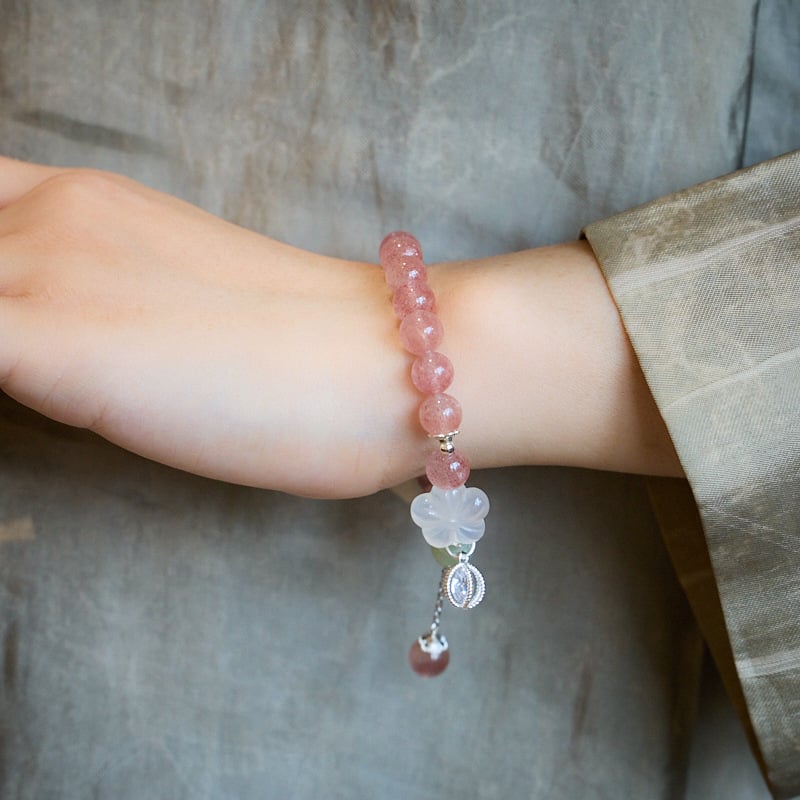 《Pretty in Pink》 Natural Strawberry Crystal Good Luck Peach Blossom Bracelet