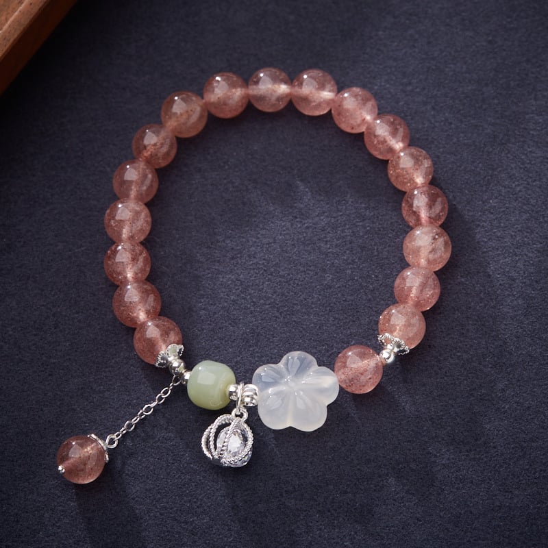 《Pretty in Pink》 Natural Strawberry Crystal Good Luck Peach Blossom Bracelet