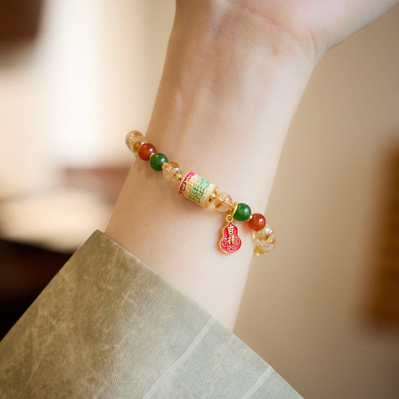 《Five Classics》 Natural 8MM Citrine Auspicious Ruyi Bracelet