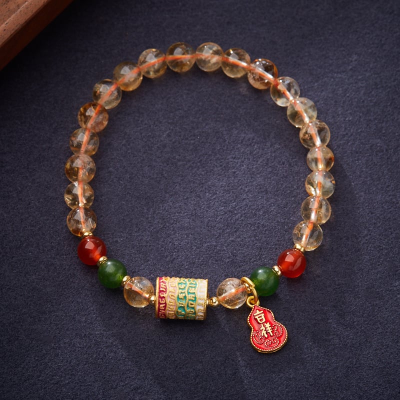 《Five Classics》 Natural 8MM Citrine Auspicious Ruyi Bracelet