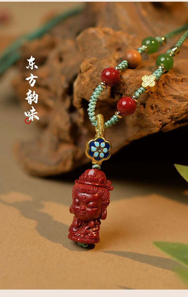 Peace and Smoothness - Woven Cinnabar Necklace with Samantabhadra