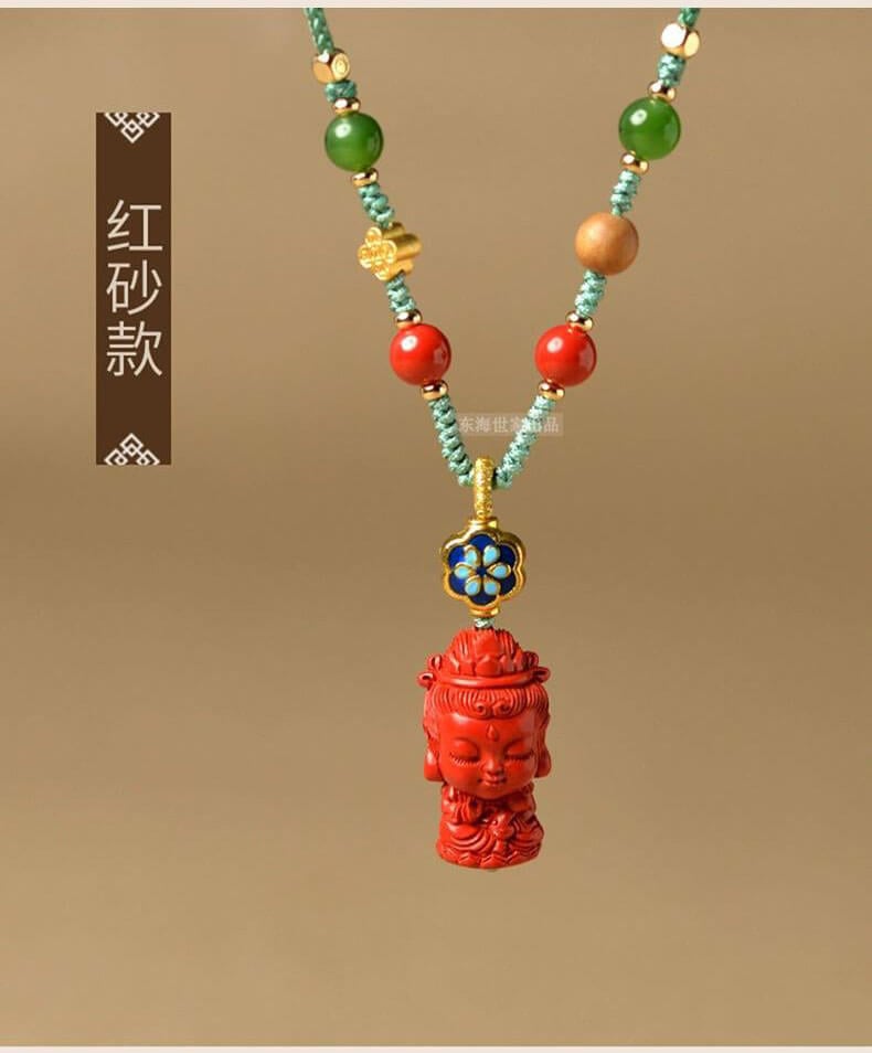 Peace and Smoothness - Woven Cinnabar Necklace with Samantabhadra