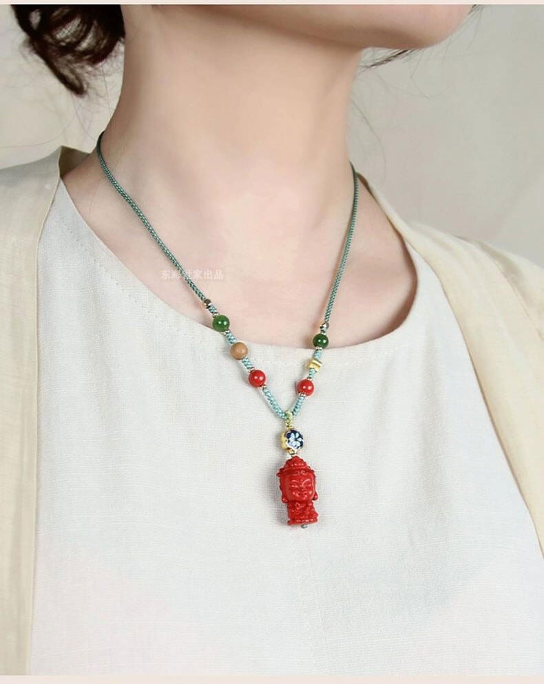 Peace and Smoothness - Woven Cinnabar Necklace with Samantabhadra