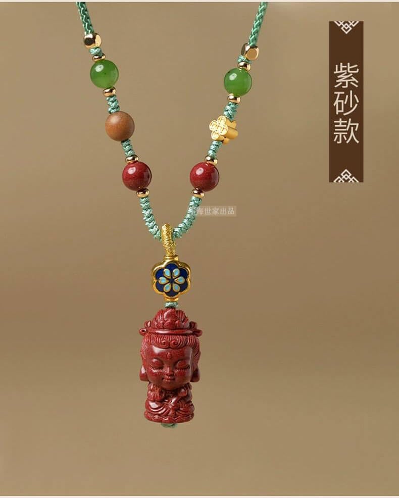 Peace and Smoothness - Woven Cinnabar Necklace with Samantabhadra