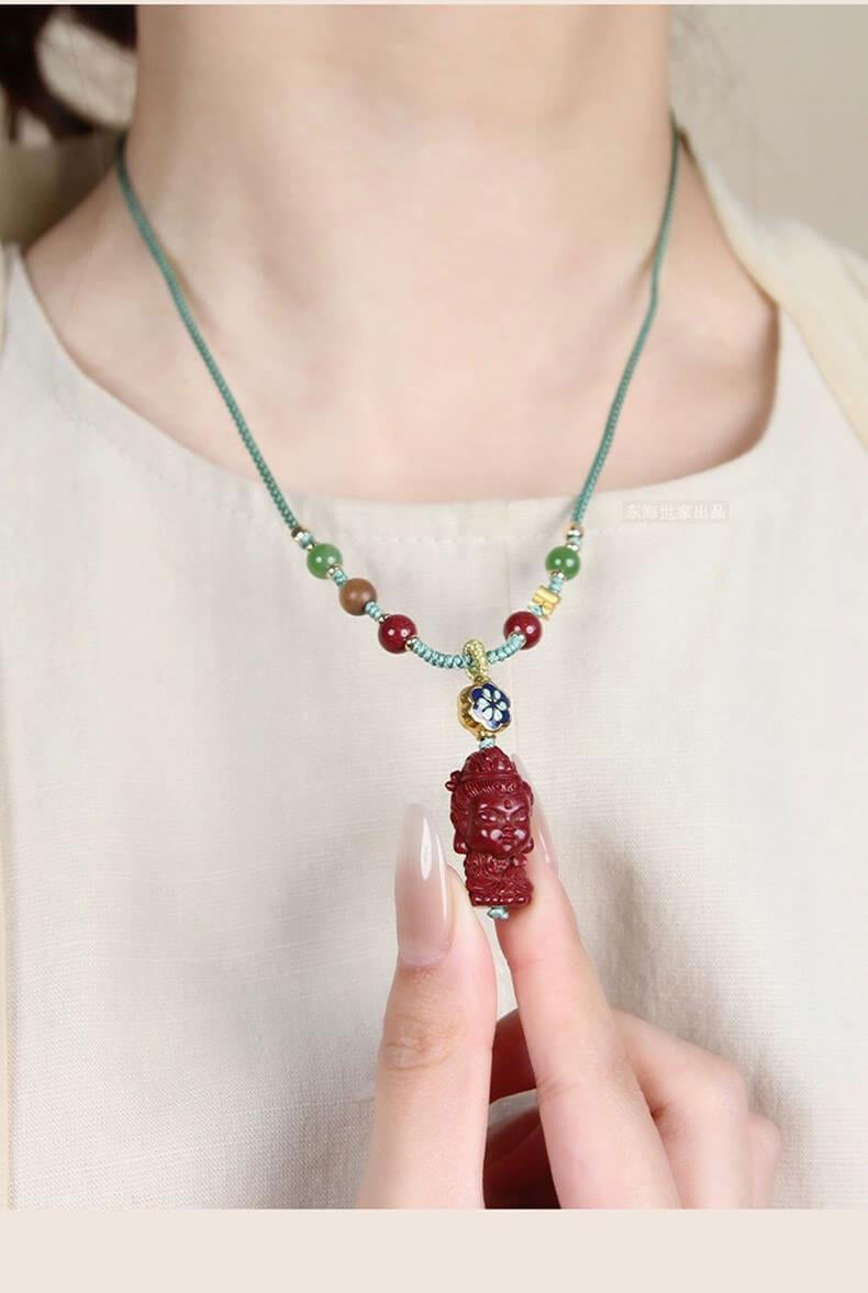 Peace and Smoothness - Woven Cinnabar Necklace with Samantabhadra