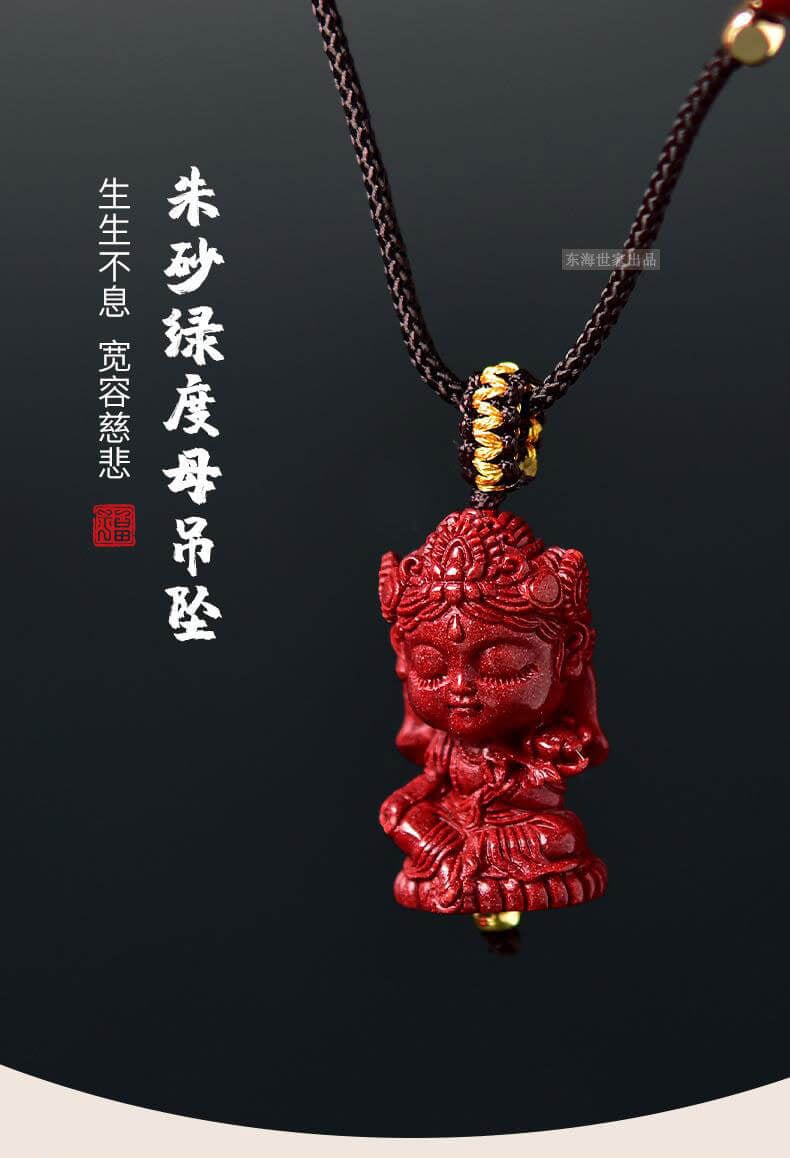 Everlasting Life - Cinnabar Amulet with Green Tara Necklace