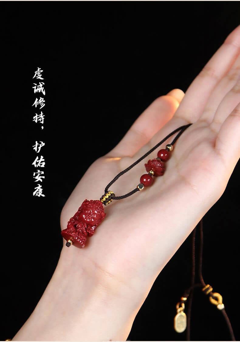 Everlasting Life - Cinnabar Amulet with Green Tara Necklace