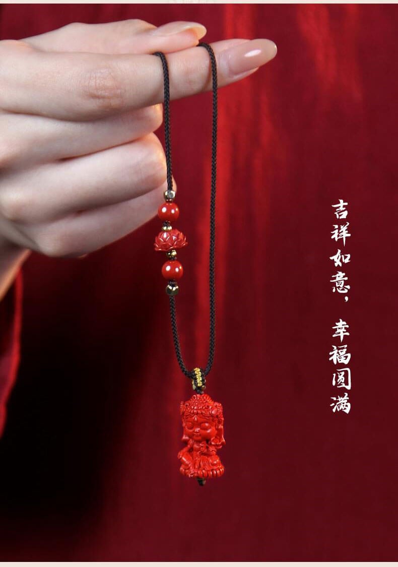 Everlasting Life - Cinnabar Amulet with Green Tara Necklace